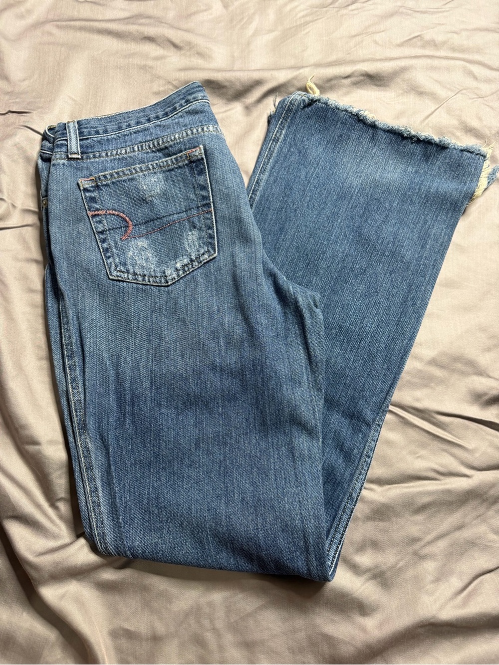 American Eagle Outfitters Medium Blue Frayed-Hem Wide Leg Jeans
